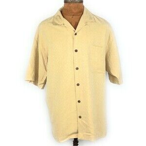 Tommy Bahama Size L Button Up Shirt 100% Silk Aloha Hawaiian Camp